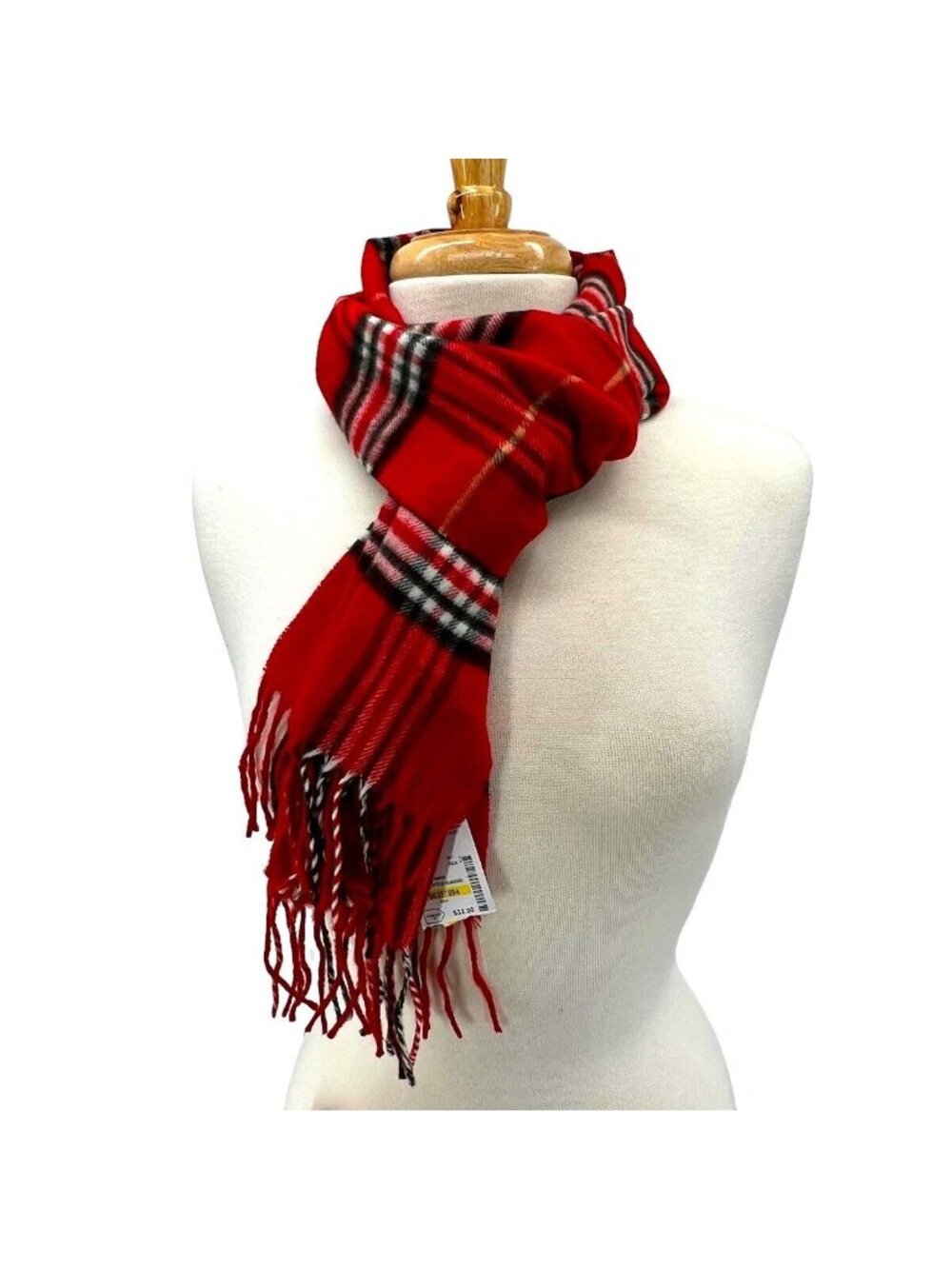 Mens Cashmink Red Plaid Scarf Germany Fringe Long